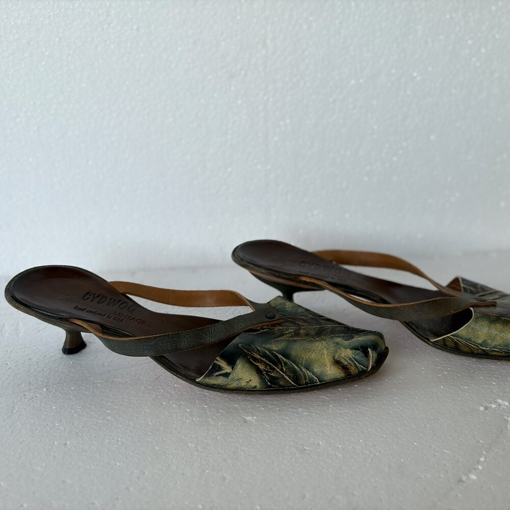 Cydwoq Vintage Leather Mules size EU 38.5 (US 8) Hand Made In USA Green/Brown